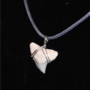 Silver Wire Wrapped Bull Shark Tooth Pendant Necklace